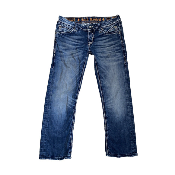 Rock Revival Sequin Charlotte Capri Jeans 28 bling sparkly sequin embellishments - Picture 1 of 9